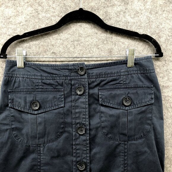 VTG Banana Republic Button Front Khaki Skirt Size 4 Navy Blue Pencil Straight - Picture 3 of 8